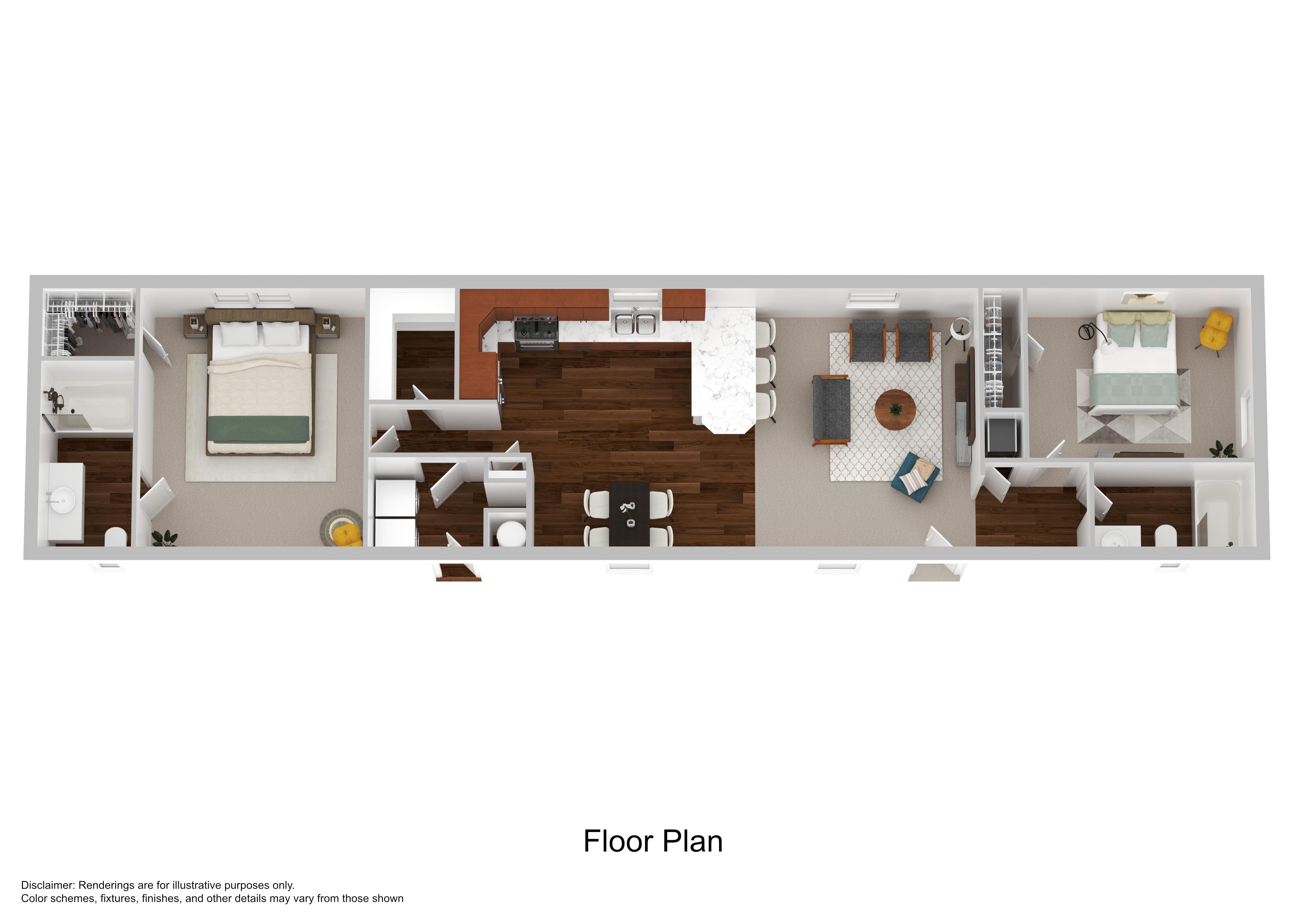 Floor plan for 2 beds, 2 baths, 1216 sqft